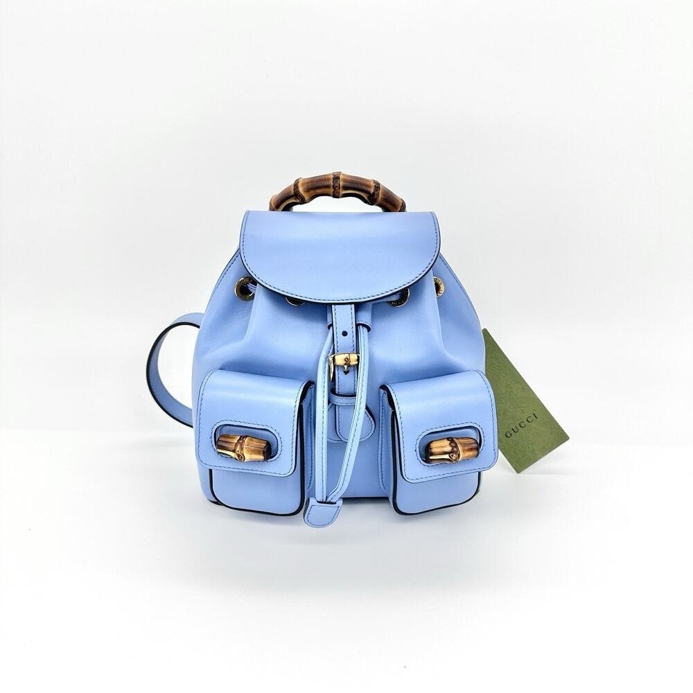 NIB Gucci Bamboo Backpack Clear Sky Blue Smooth Leather Top Handle $3,980 - Picture 6 of 16